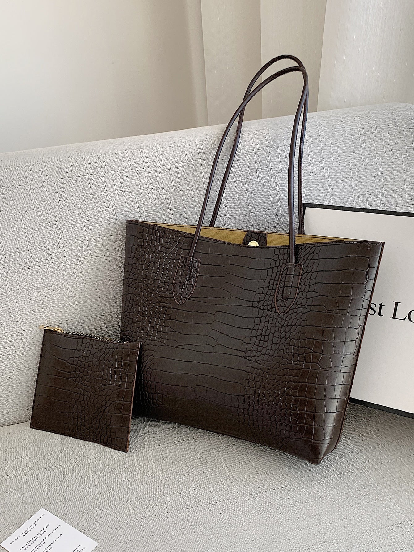 حقيبة كتف بنقش مع حقيبة داخلية شنط وحقائب شنط