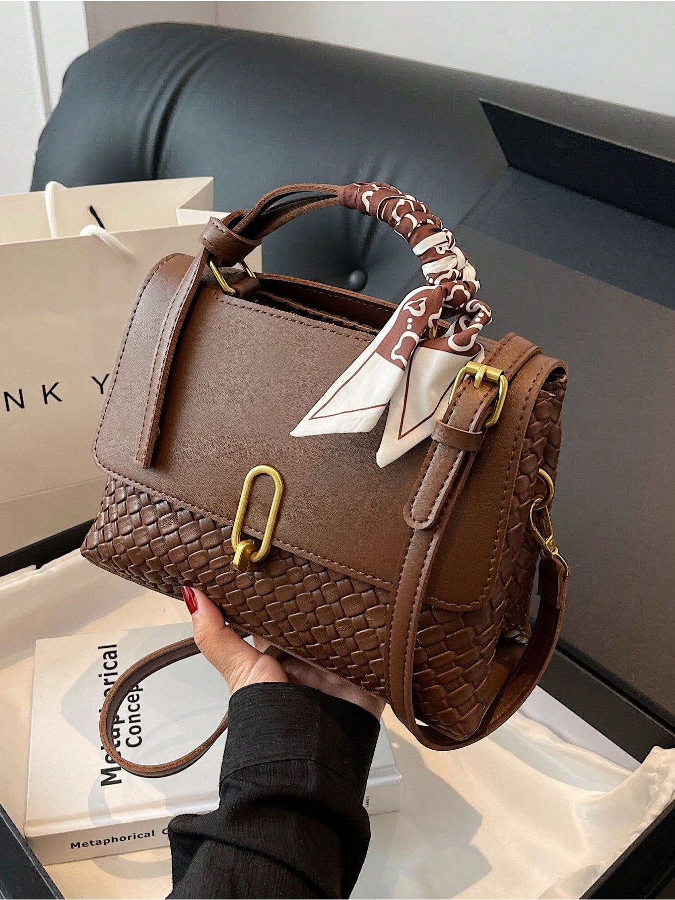 حقيبة كتف محبوكة كلاسيكية شنط وحقائب شنط