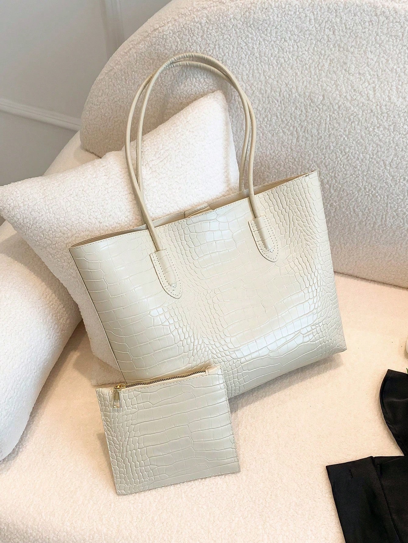 حقيبة كتف بنقش مقبض مزدوج شنط وحقائب شنط