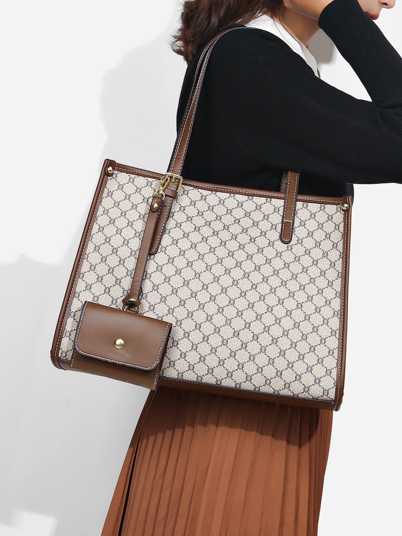 حقيبة كتف نمط هندسي بيج شنط وحقائب شنط بيج