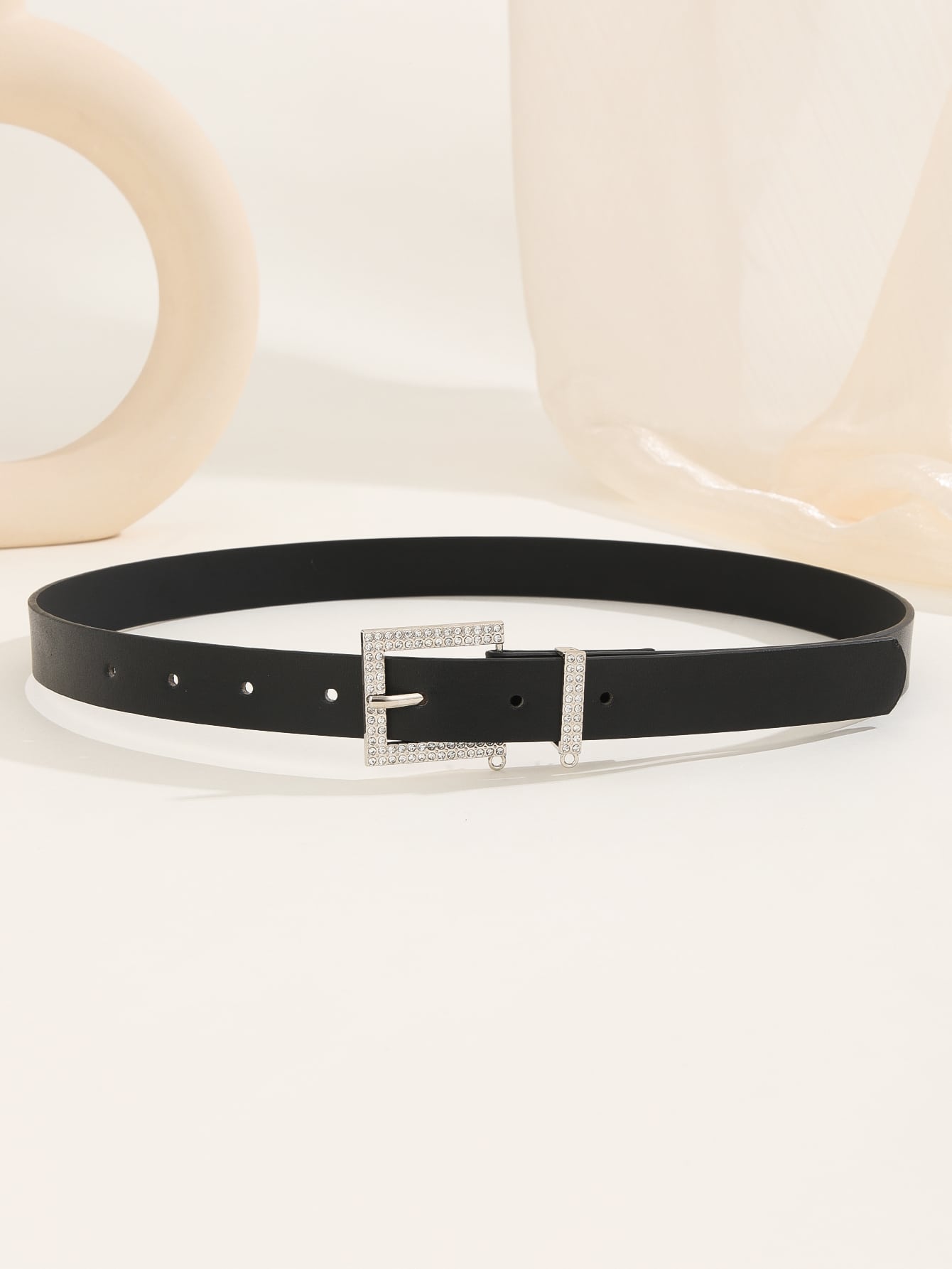 حزام فضي E احزمة jewel اسود