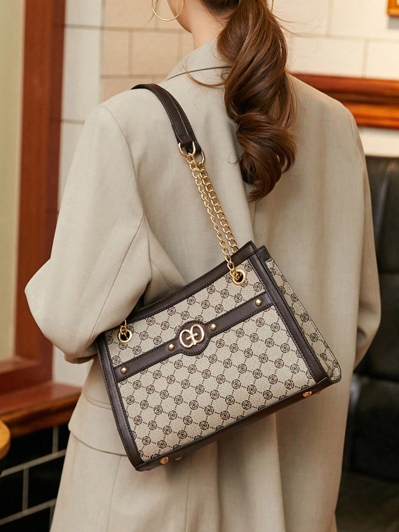 حقيبة كتف محمول باليد للنساء شنط وحقائب شنط بني