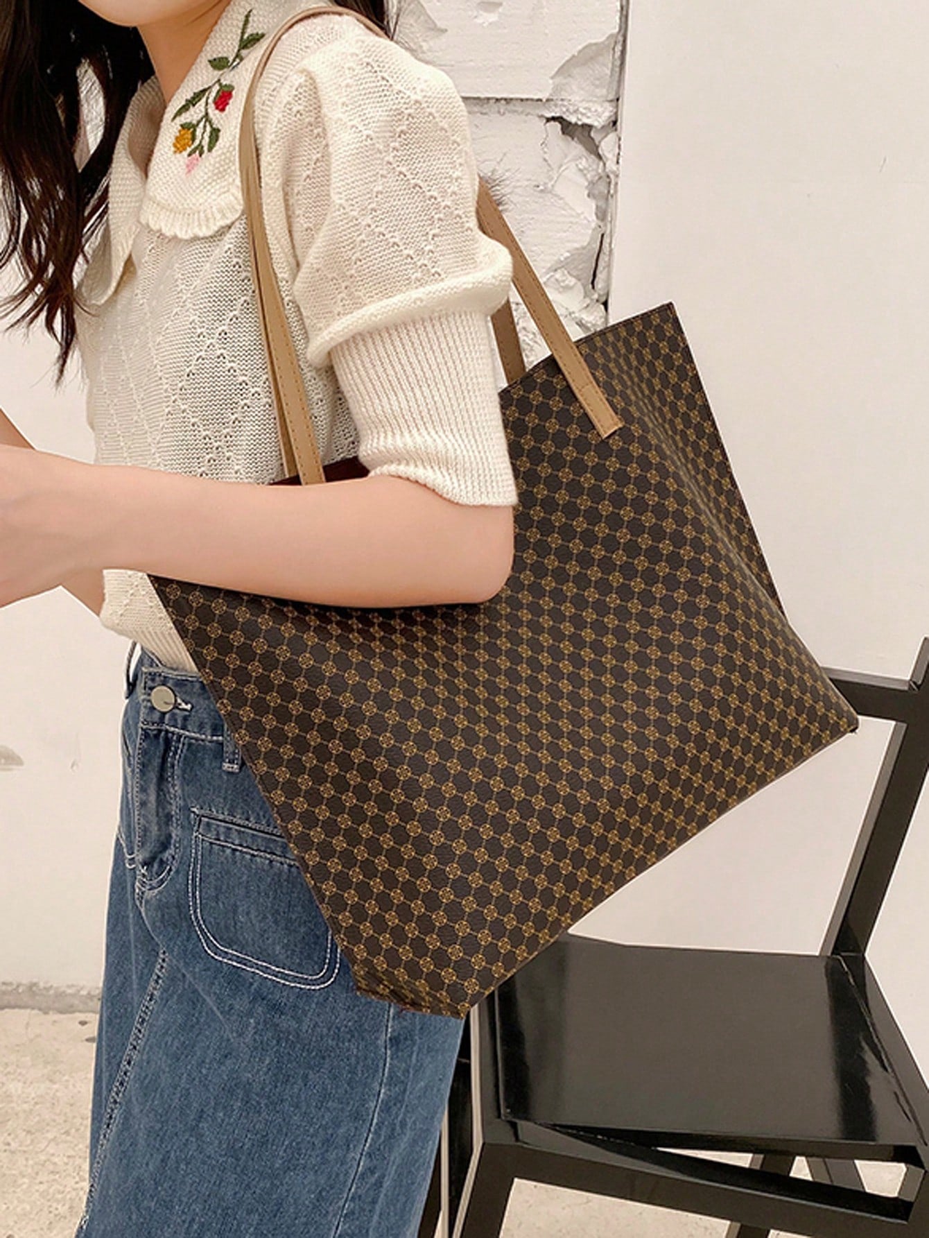 حقيبة نسائية عصرية جديدة بسعة كبيرة شنط وحقائب شنط بني