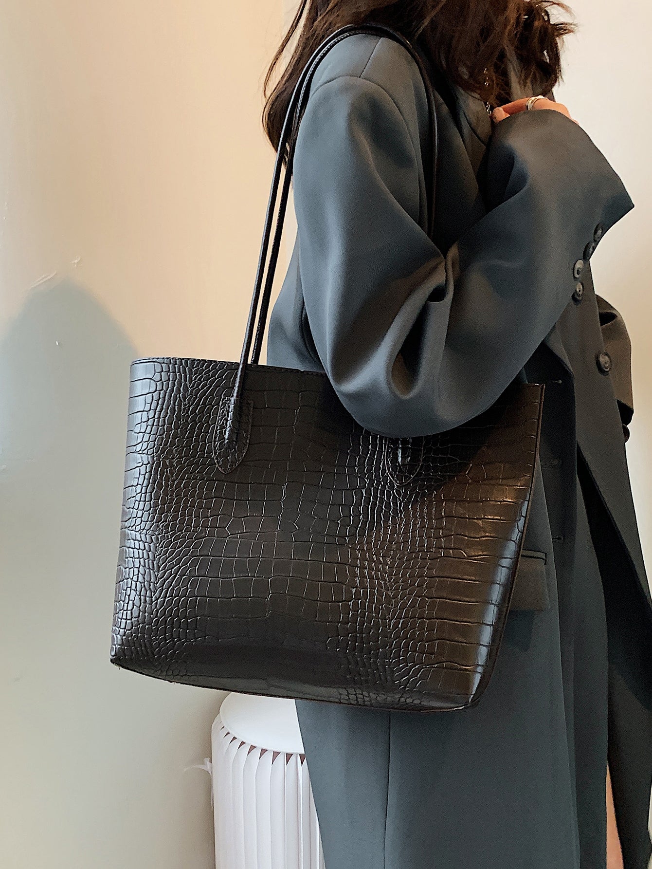 حقيبة كتف بنقش مع حقيبة داخلية شنط وحقائب شنط