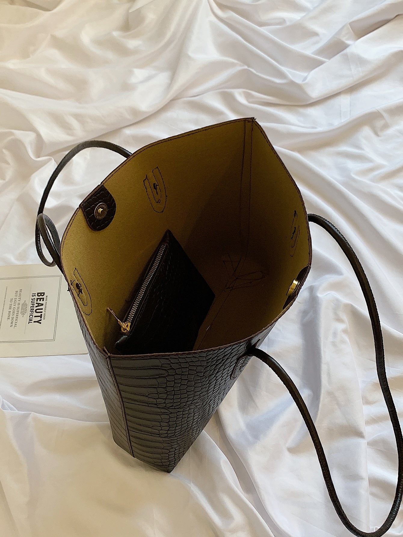 حقيبة كتف بنقش مع حقيبة داخلية شنط وحقائب شنط