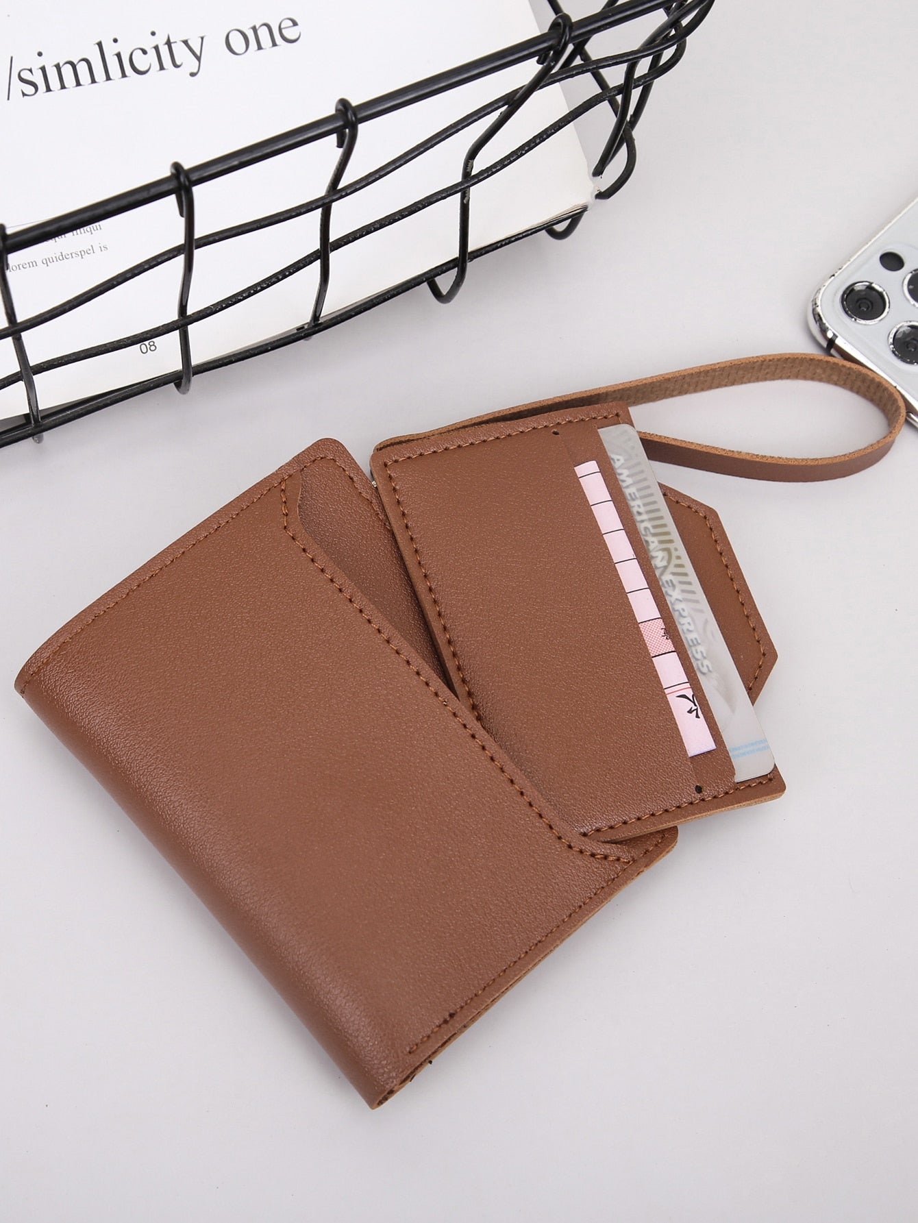 محفظة صغيرة بثنائية اللون ومحفظة بطاقة هوية محافظ بوك بني