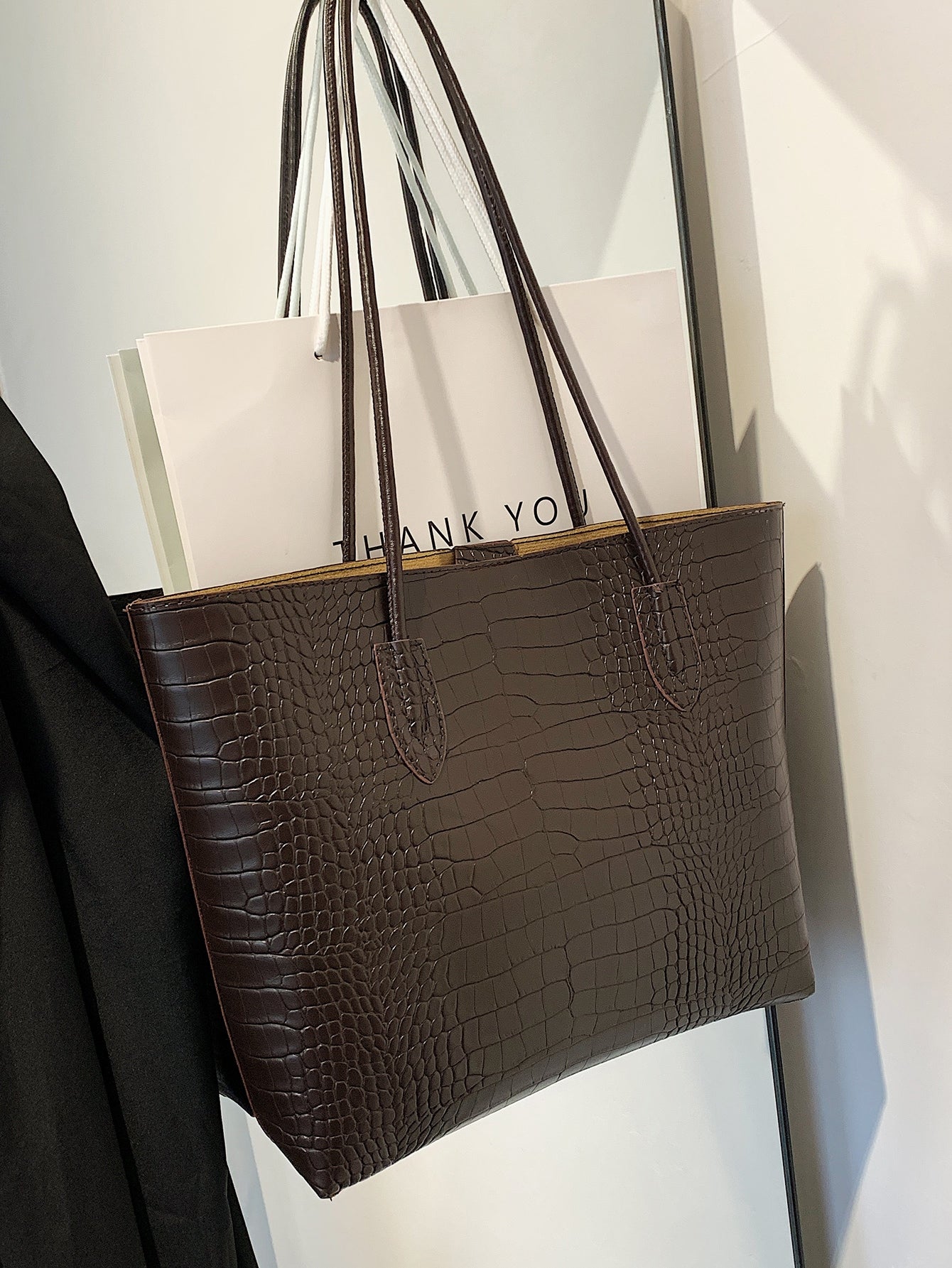 حقيبة كتف بنقش مع حقيبة داخلية شنط وحقائب شنط