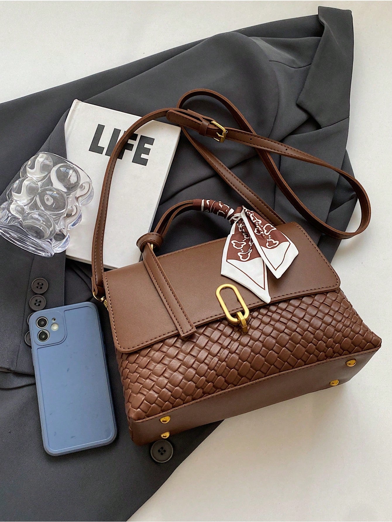 حقيبة كتف محبوكة كلاسيكية شنط وحقائب شنط