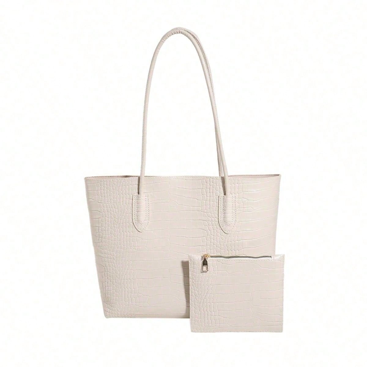 حقيبة كتف بنقش مقبض مزدوج شنط وحقائب شنط