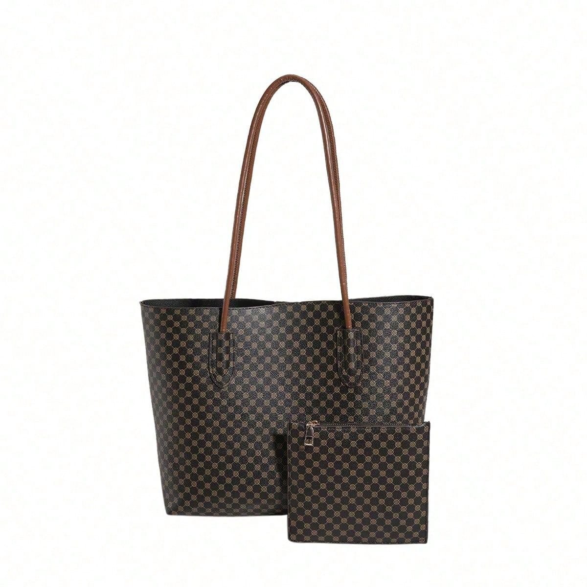 حقيبة كتف بنقش مقبض مزدوج شنط وحقائب شنط