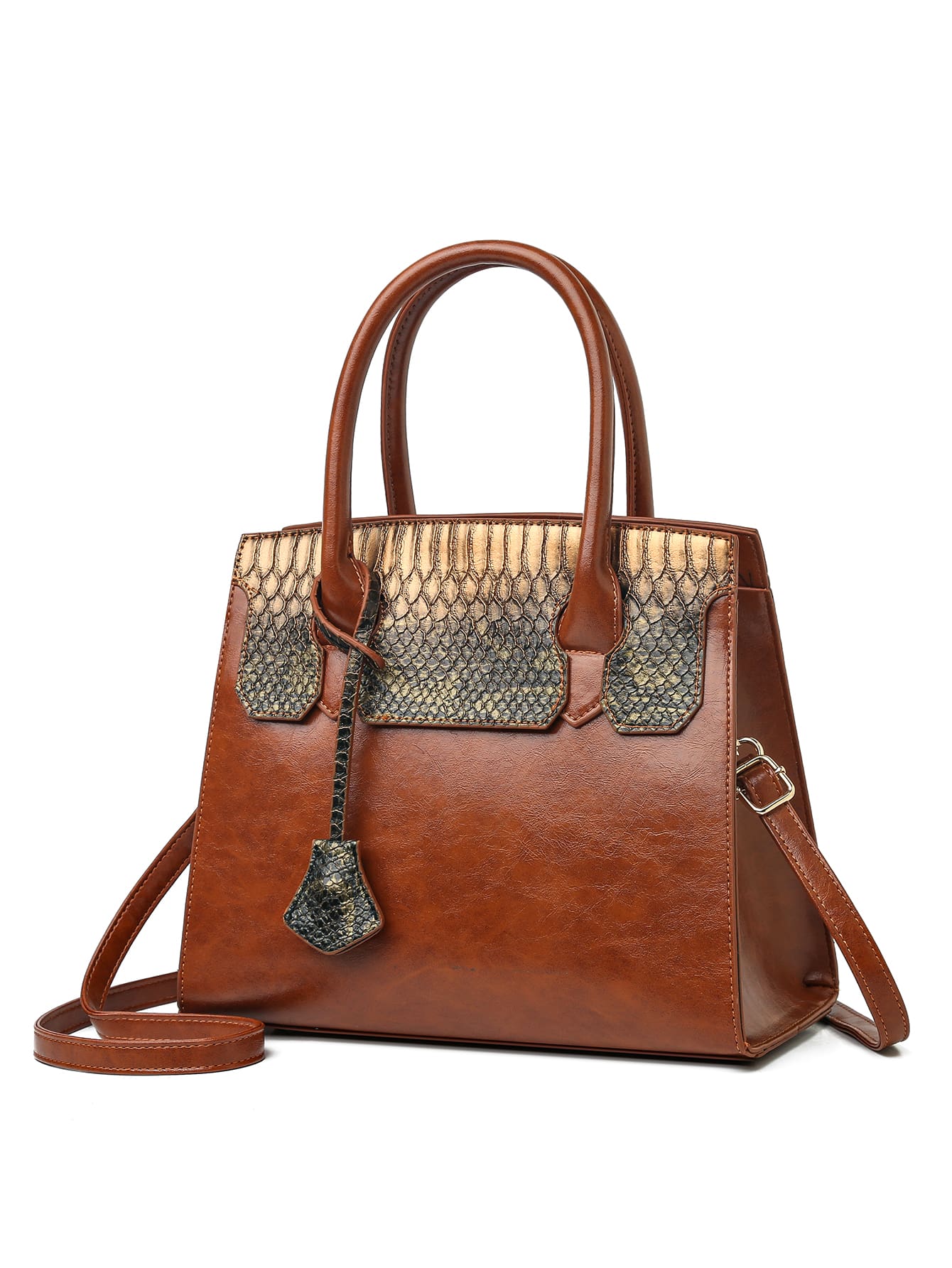 حقيبة كبيره بنية جلد مموج شنط وحقائب شنط