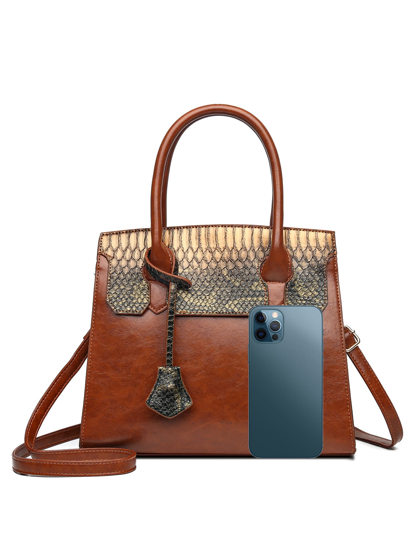 حقيبة كبيره بنية جلد مموج شنط وحقائب شنط