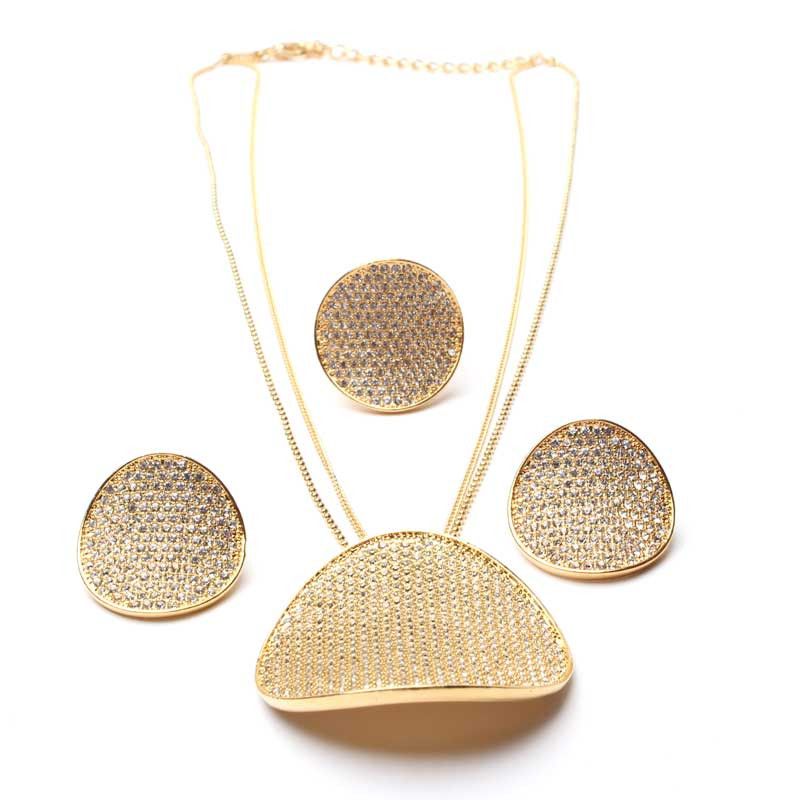 طقم كريستال دائرة حجم كبير اطقم متوفر 2 لون ذهبي فري سايز - قابل التحكم بالقياس