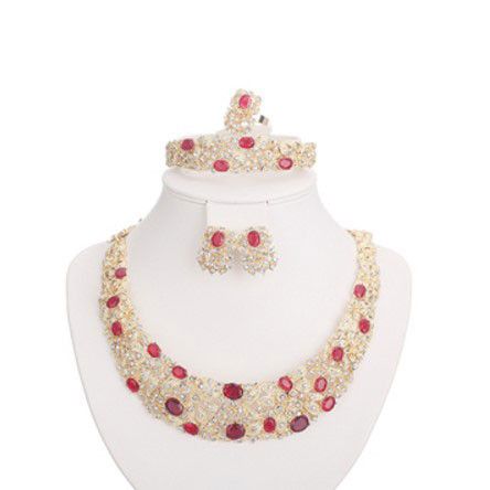 عقد مزخرف من الزركون اطقم متوفر 2 لون احمر ذهبي فري سايز - قابل التحكم بالقياس