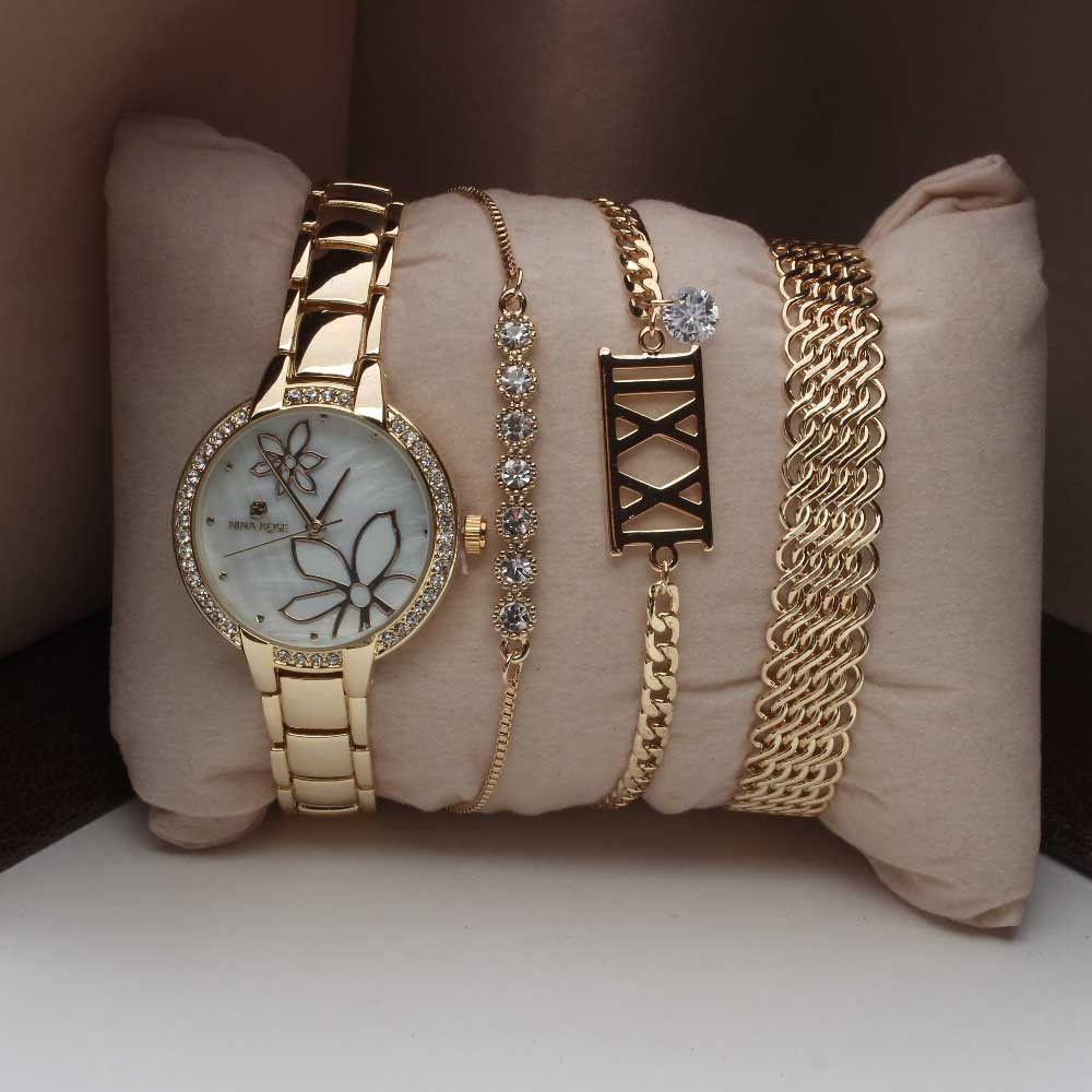 طقم ساعه فلاور ورده اطقم ساعات متوفر 1 لون ذهبي