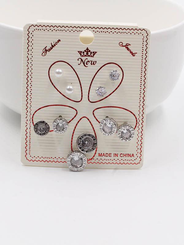 حلق مجموعة مدور زركون حلق متوفر 2 لون فضي