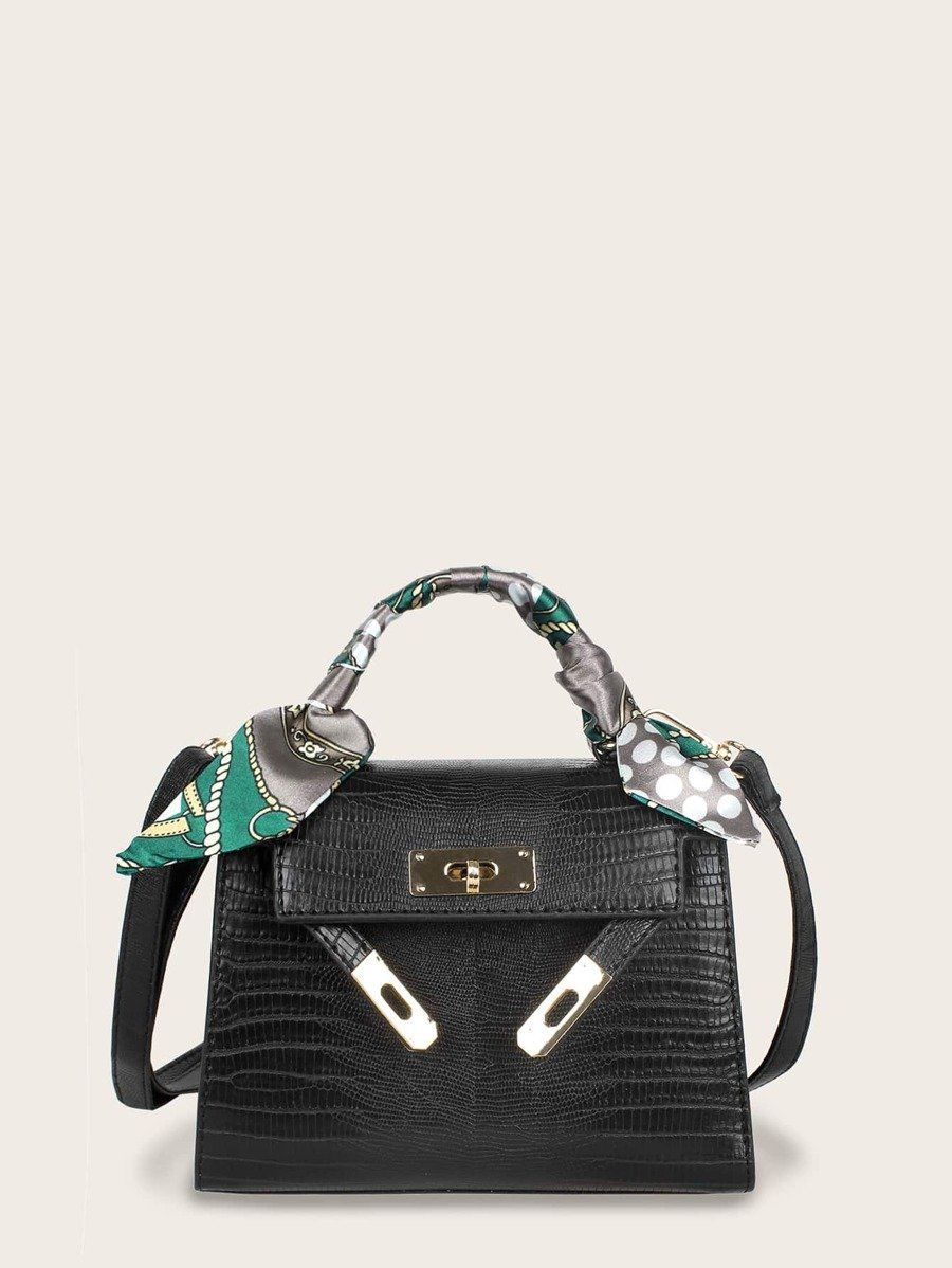 شنطة جلدية بقفل معدن ذهبي متوسطة الحجم شنط وحقائب شنط اسود