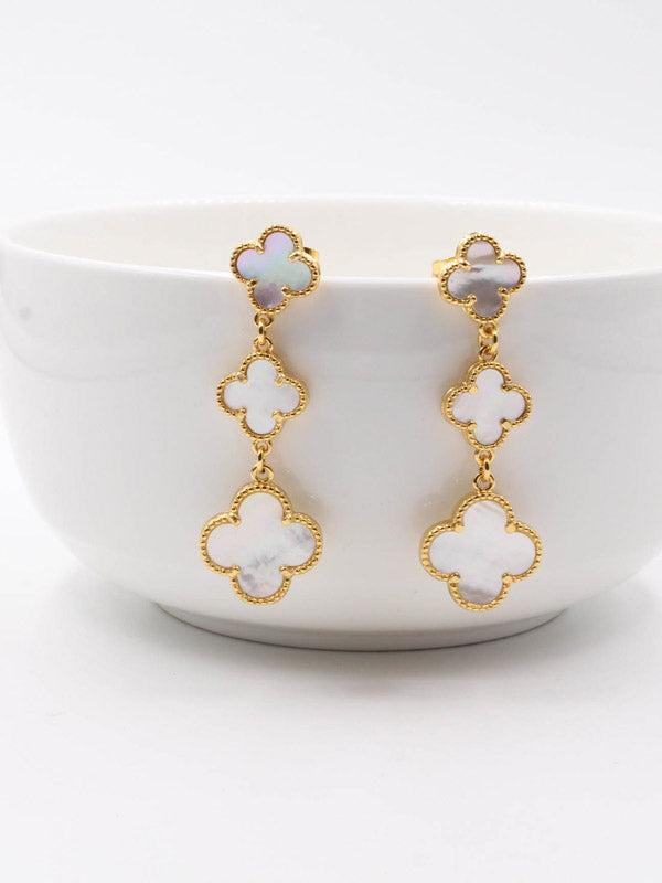 فان كليف حلق وردات طويل صدف طبيعي حلق van cleef