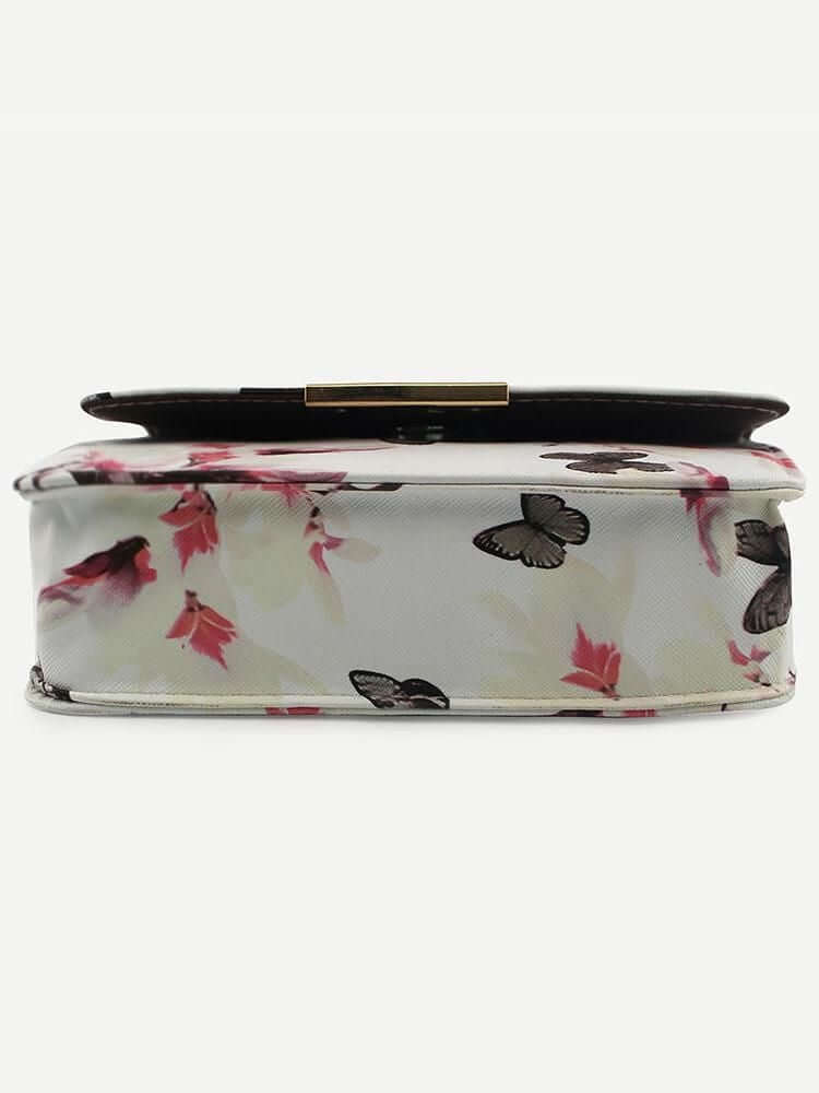 حقيبة بيضاء بطباعة أزهار وفراشة شنط وحقائب متوفر 1 لون