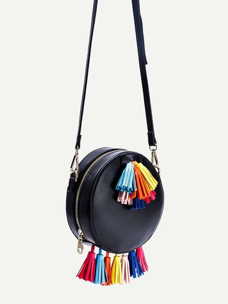 حقيبة بشراشيب سوداء دائرية شنط وحقائب متوفر 1 لون