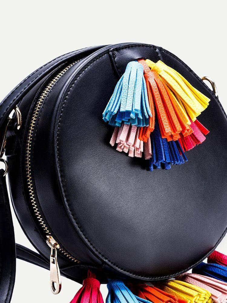 حقيبة بشراشيب سوداء دائرية شنط وحقائب متوفر 1 لون