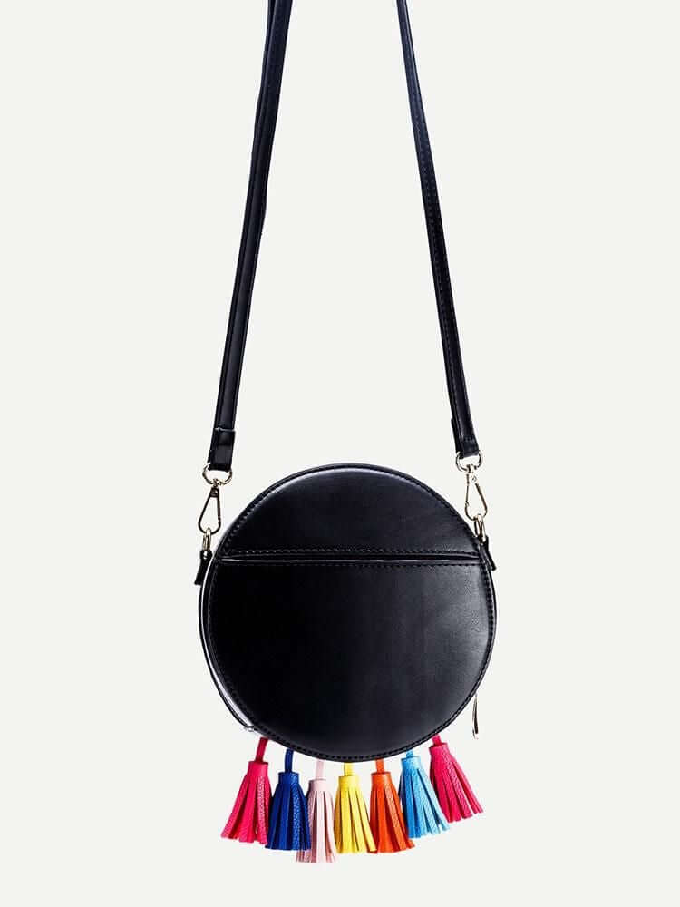 حقيبة بشراشيب سوداء دائرية شنط وحقائب متوفر 1 لون