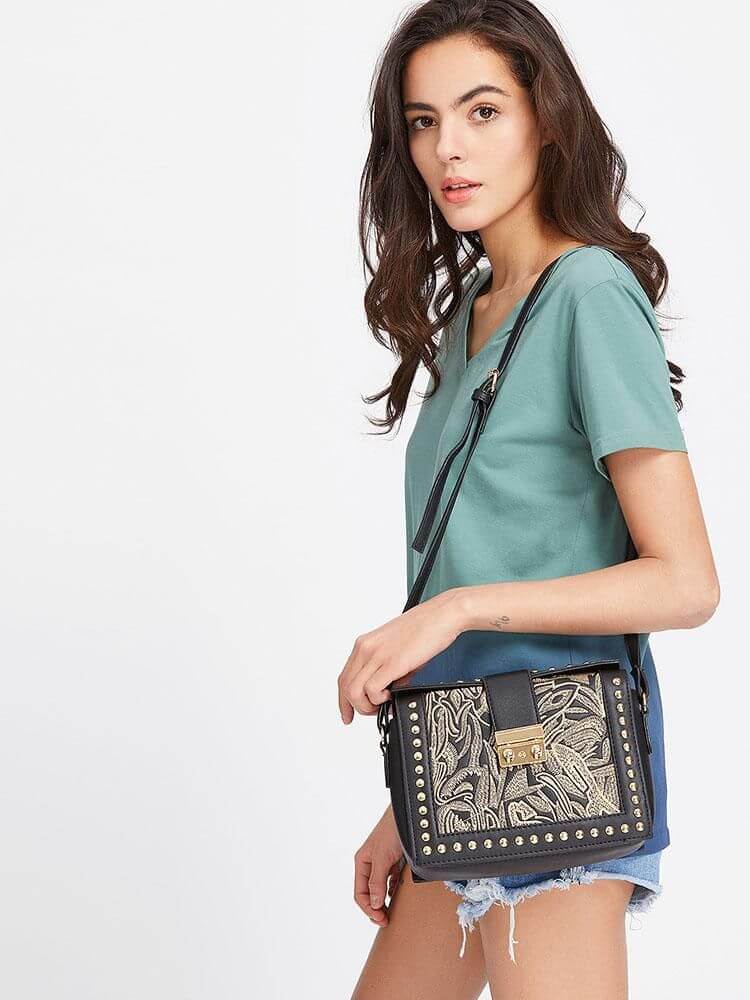 حقيبة الكتف سوداء جلد PU شنط وحقائب متوفر 1 لون