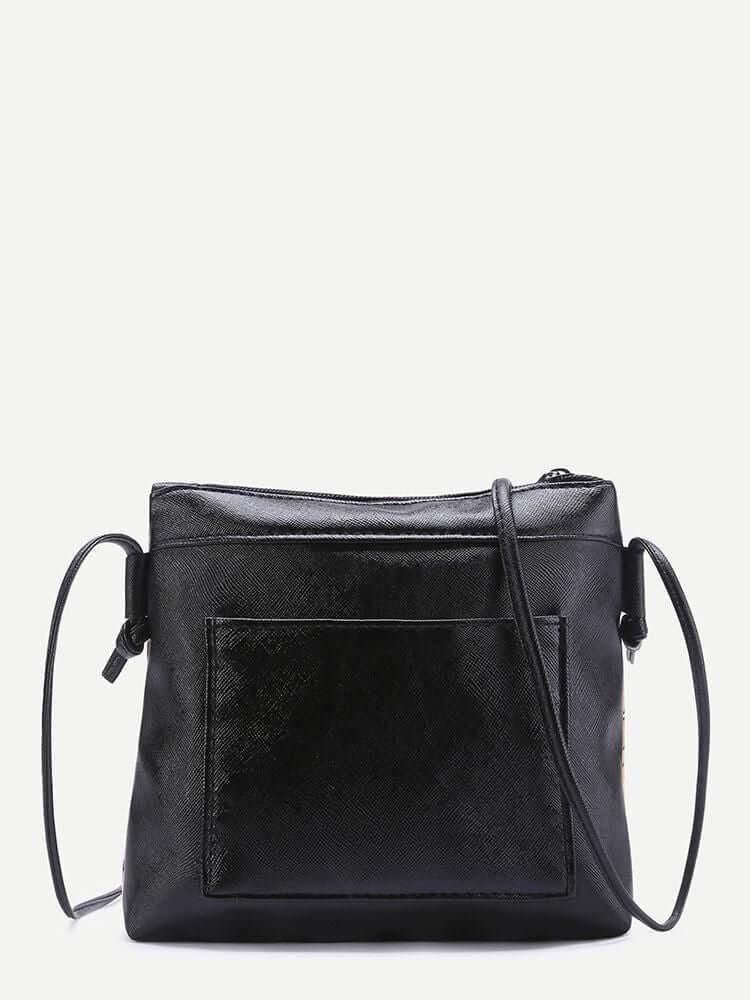 حقيبة الكتف جلد صناعي طباعة القطة شنط وحقائب متوفر 2 لون اسود