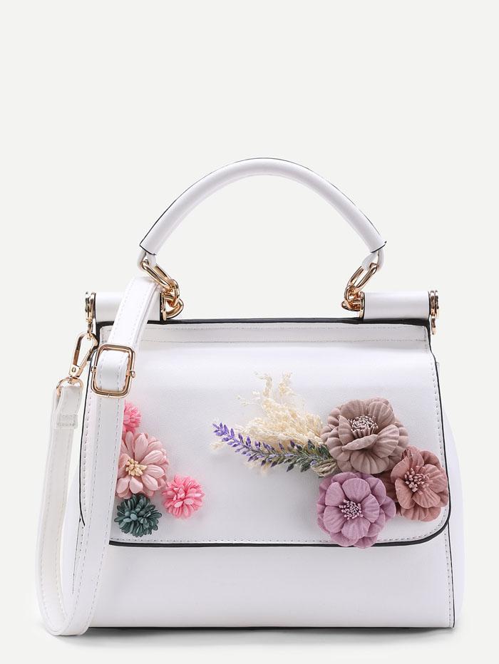 شنطة كتف جلد صناعي مزخرفه زهور شنط وحقائب متوفر 1 لون ابيض