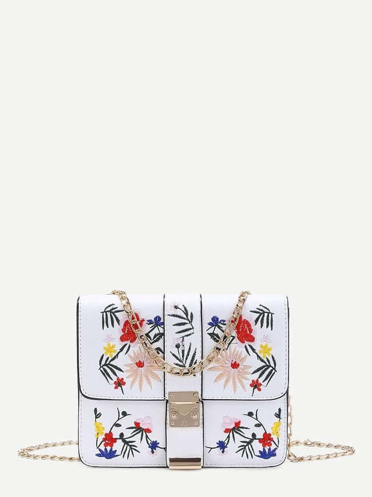 حقيبه جلد بيضاء بنقشة زهور شنط وحقائب متوفر 1 لون ابيض