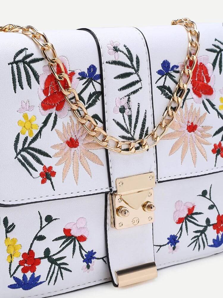 حقيبه جلد بيضاء بنقشة زهور شنط وحقائب متوفر 1 لون