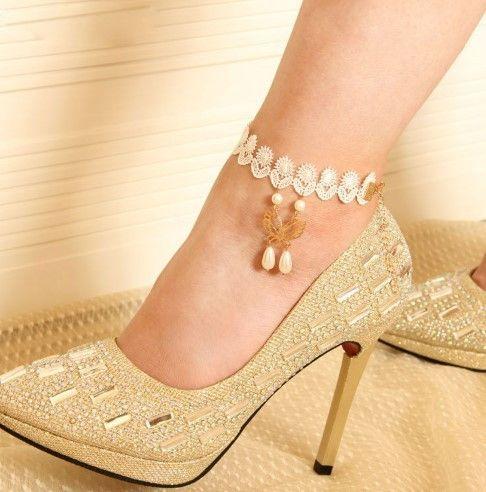 خلخال كروشيه بتعليقه فراشه خلاخل متوفر 1 لون