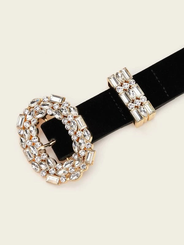 حزام بيضاوي كريستال اسود احزمة jewel