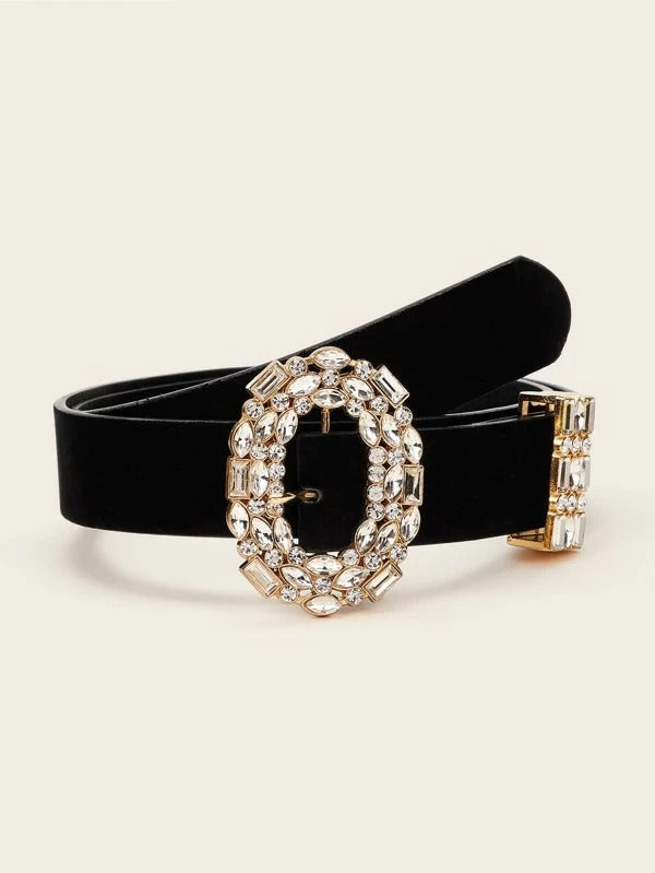 حزام بيضاوي كريستال اسود احزمة jewel