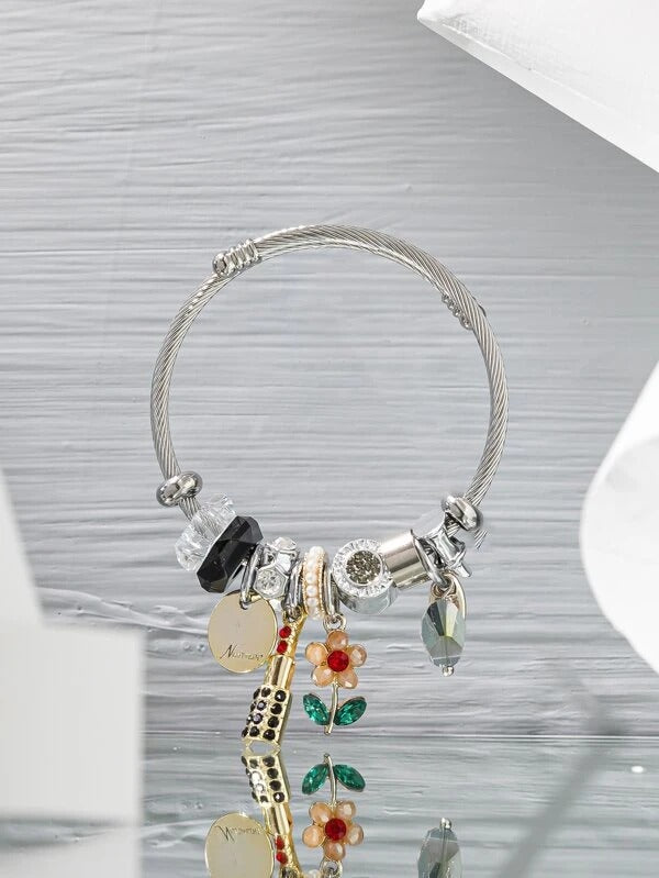 اسواره باندورا فضية ملون كريستالية اسواره pandora