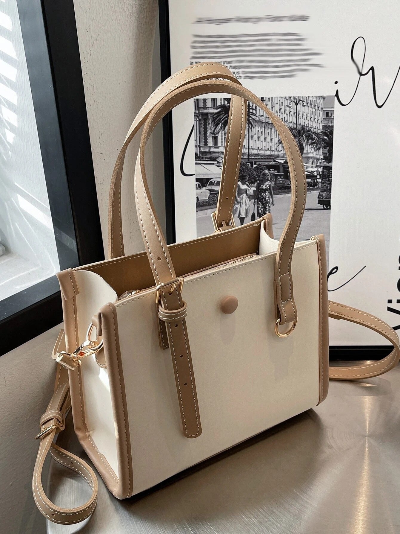 حقيبة مربعة مع شريط شنط وحقائب شنط بيج