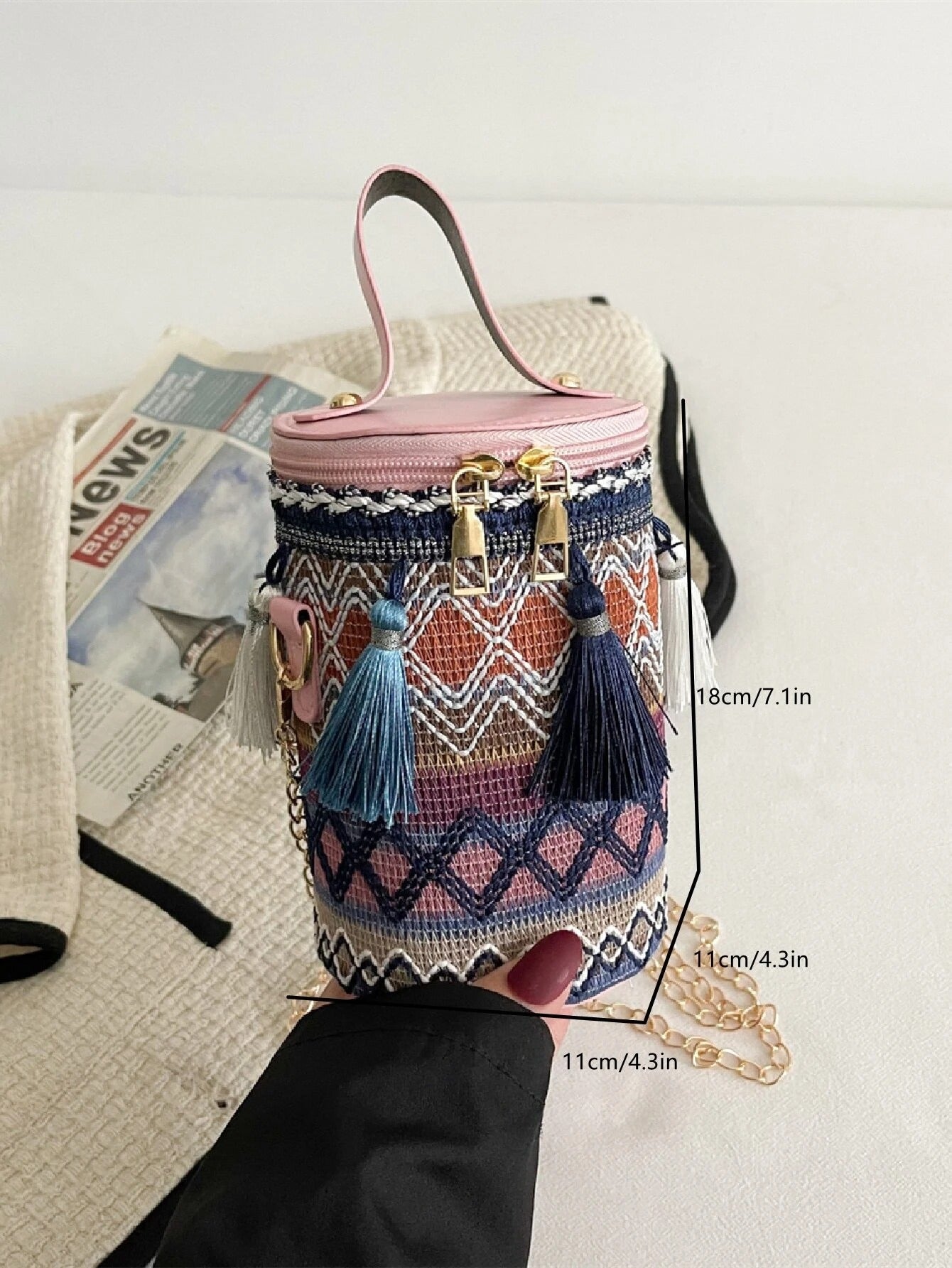 حقيبة مزينة بشراشيب شنط وحقائب شنط وردي