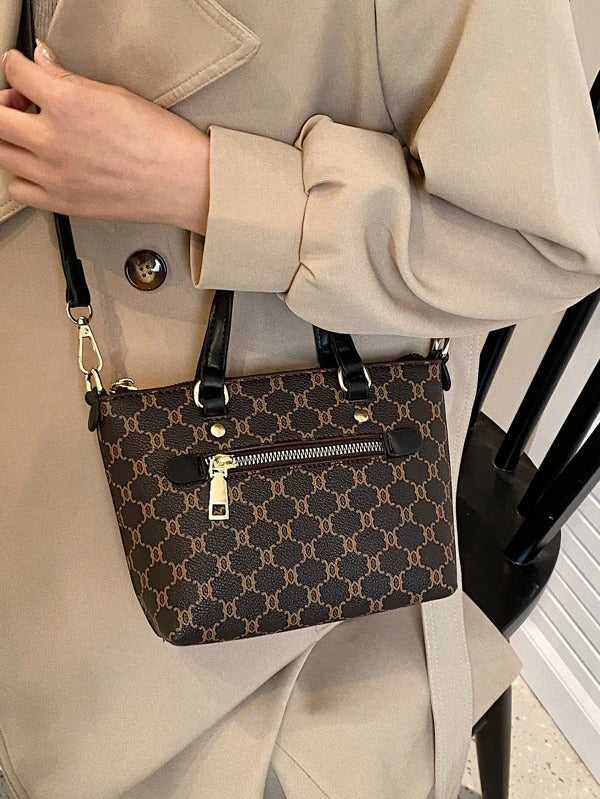 حقيبة يد هندسي بني شنط وحقائب شنط