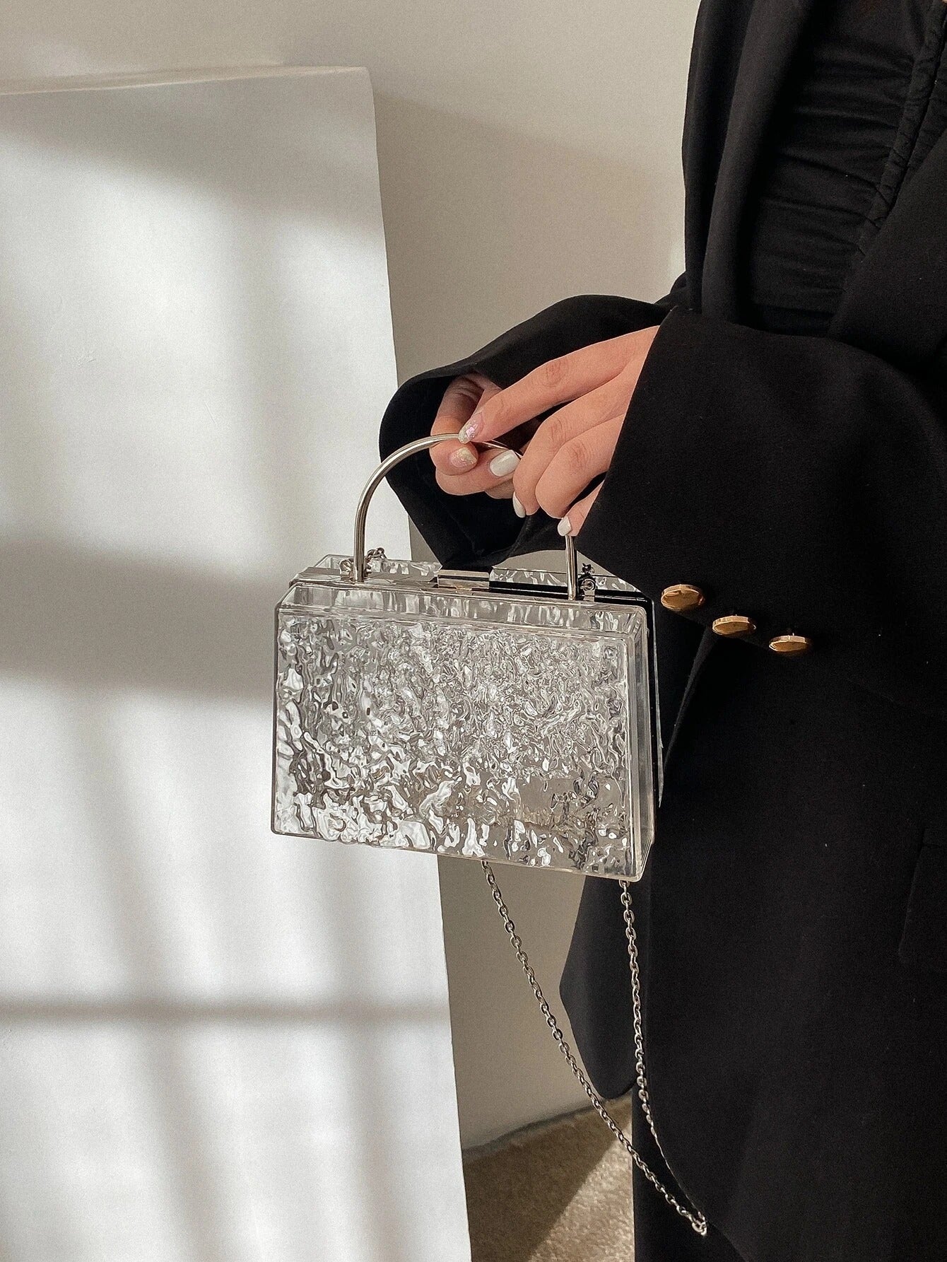 حقيبة شكل صندوق ميني شفاف شنط وحقائب شنط