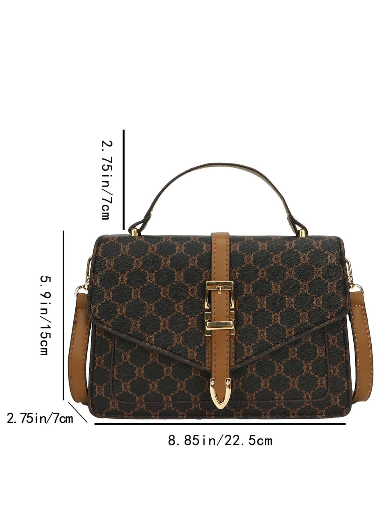 حقيبة مربعة بحزام جلد بني شنط وحقائب شنط