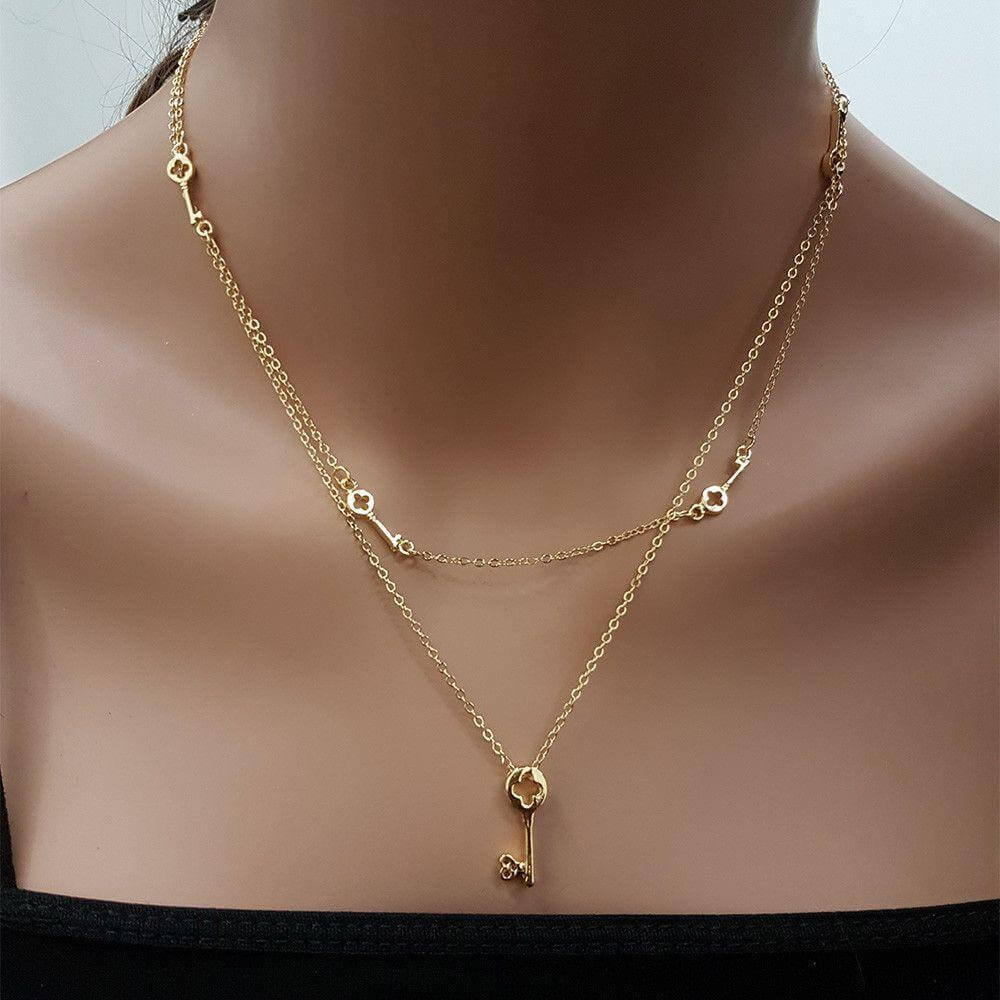 سلسال طبقتين مفاتيح تيفاني انيق سلسال متوفر 2 لون