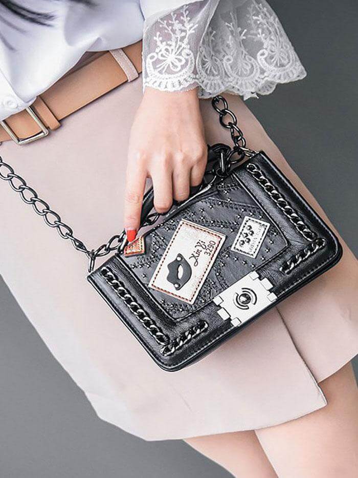 حقيبة كتف صغيرة بسلسلة شنط وحقائب متوفر 2 لون اسود