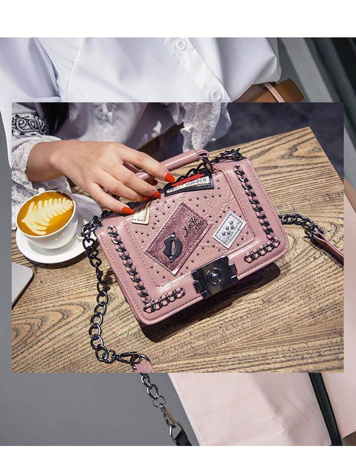 حقيبة كتف صغيرة بسلسلة شنط وحقائب متوفر 2 لون وردي