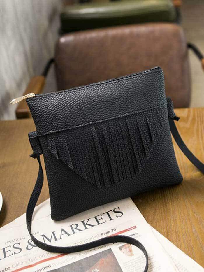 حقيبة سوداء بشراشيب شنط وحقائب متوفر 2 لون اسود