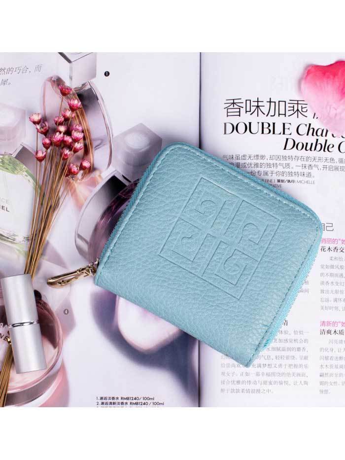 محفظة وردي بسحاب للاغلاق محافظ متوفر 5 لون سماوي