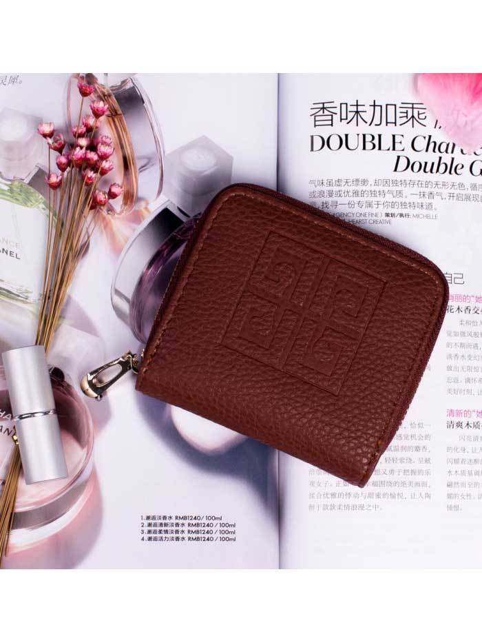 محفظة وردي بسحاب للاغلاق محافظ متوفر 5 لون بني