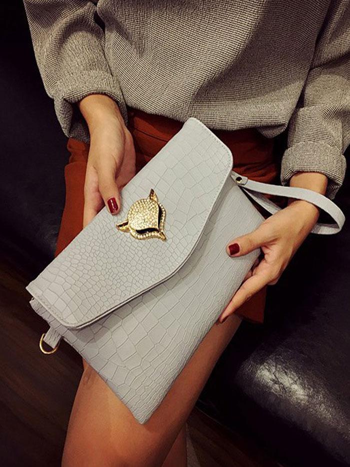 شنطه يد انيقه بحزام ذهبي شنط وحقائب متوفر 2 لون رمادي