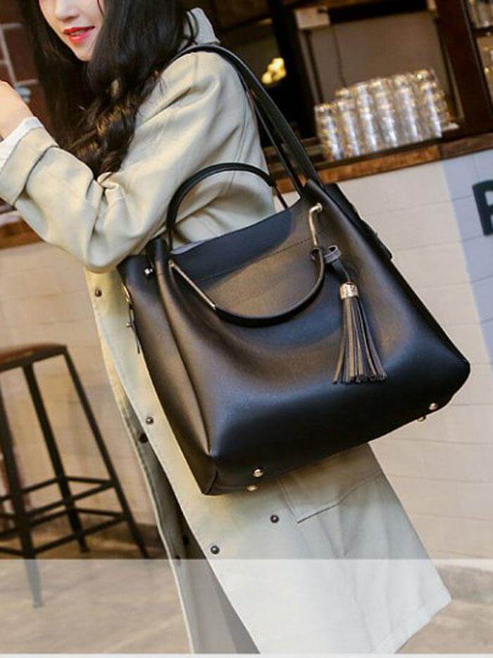 حقيبة يد كبيرة بحزامين شنط وحقائب متوفر 3 لون اسود