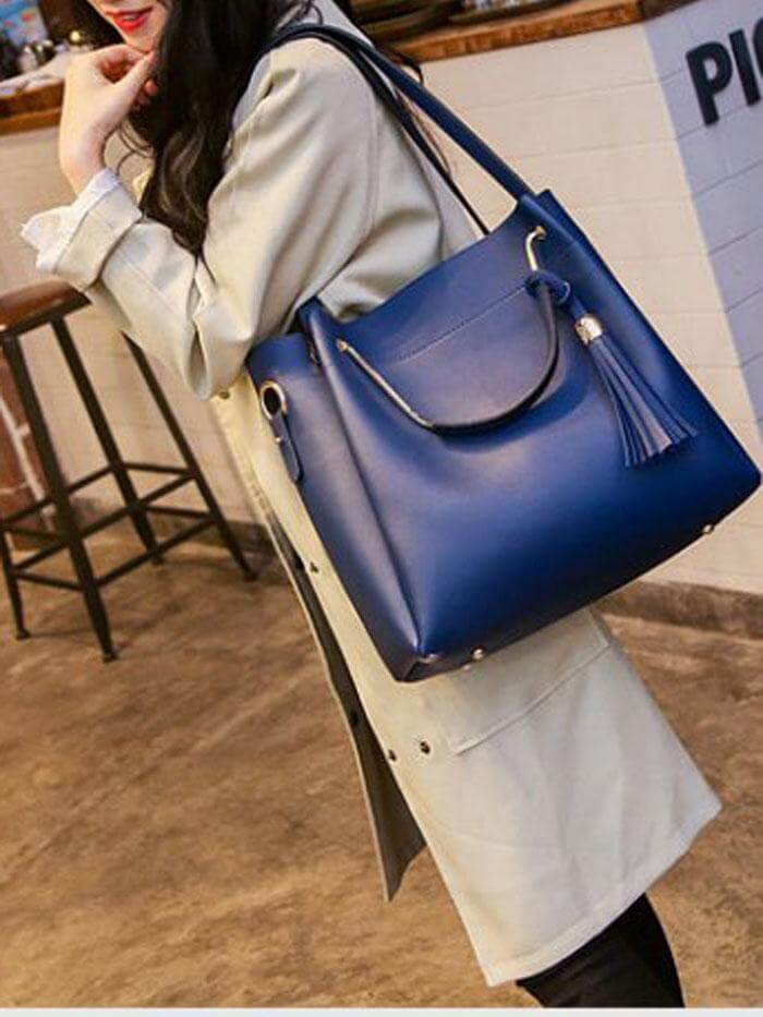 حقيبة يد كبيرة بحزامين شنط وحقائب متوفر 3 لون كحلي