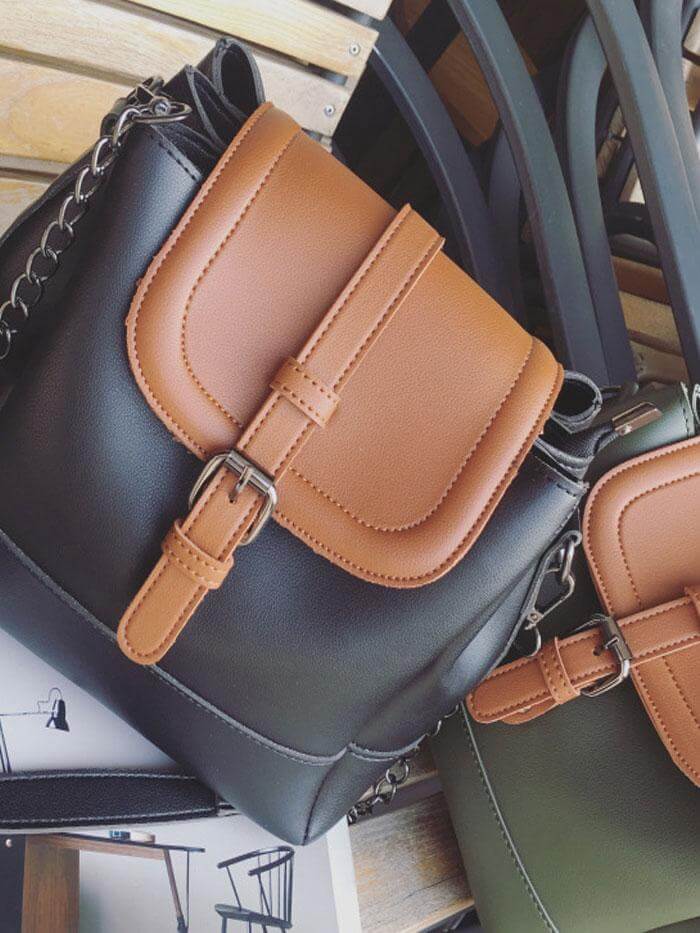 حقيبة كتف كبيرة بيد معدنية طويلة شنط وحقائب متوفر 2 لون اسود